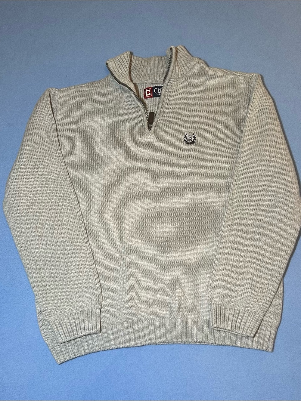 Chaps Men’s Light Gray 1/4 Zip Ribbed Sweater